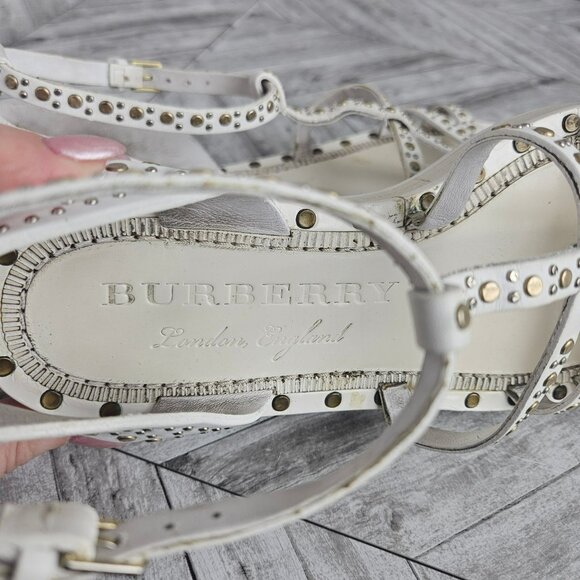 Burberry White Leather Studded Gladiator Sandals Womens US 8 Ankle Strap Shoes - Picture 2 of 16